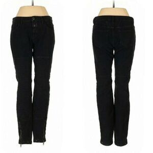 Closed Moto Riding Quilted Knee Pads Tapered Leg Ankle Zipper Jeans Black Sz 25